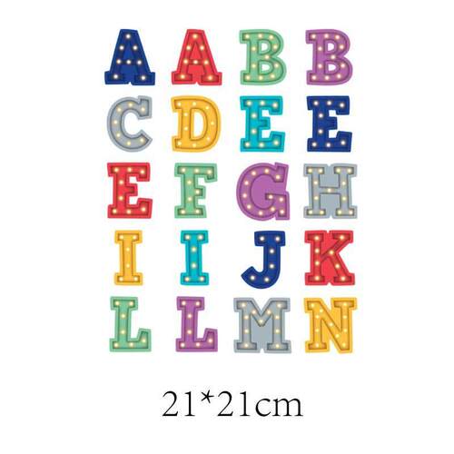 新款直销简约字母拼音烫画贴数码热转印卡通可水洗服饰烫印贴图跨