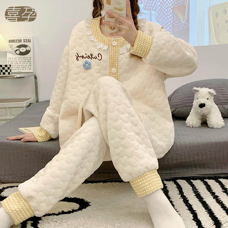 空气棉月子服春秋季产后10月份11冬款加厚哺乳家居服孕妇睡衣套装