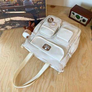 学生手提包女孩补课专用书包斜挎包高中生帆布补习袋初中生单肩包