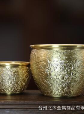 浮雕百福招财KYL五牛缸五家龙缸黄铜聚宝商务礼居办盆公室桌品面