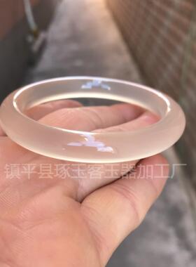 2026马达加斯加原色玛瑙手镯女白冰种香槟色玉髓镯子荔枝冻起荧光