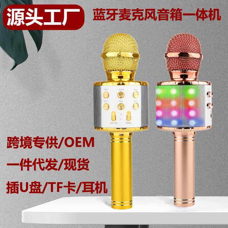 新款LED灯闪烁无线电容麦克风858L自带音响手机k歌宝蓝牙直播话筒