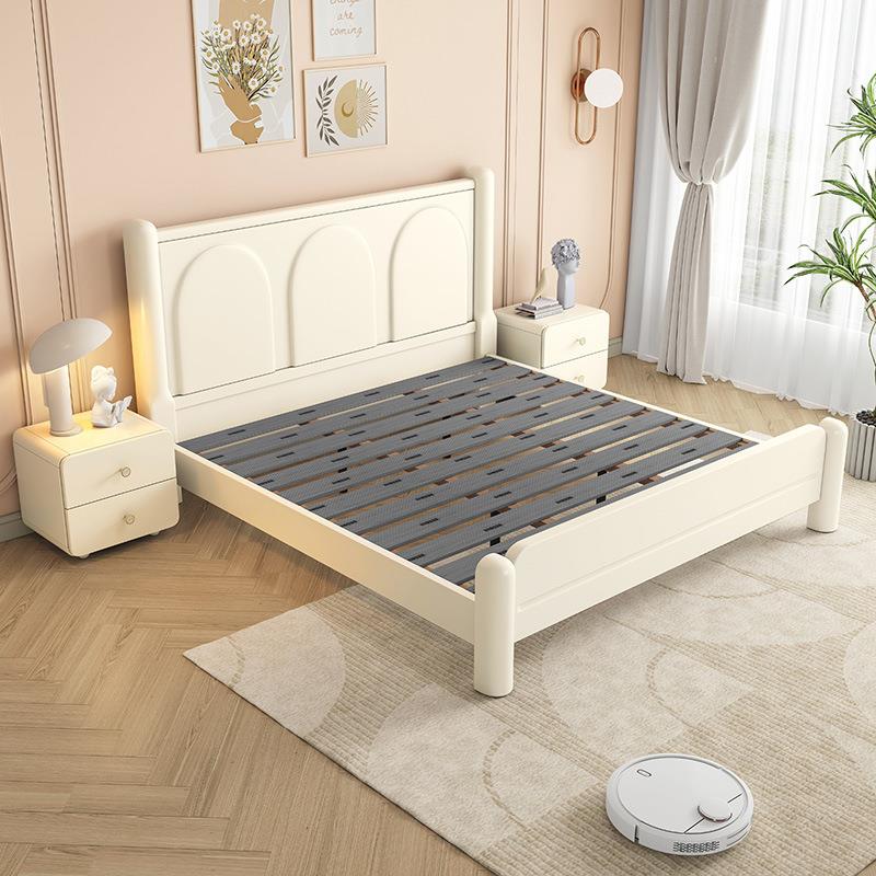 1奶油风实床木白色.8米现UFO代简约主卧1.5双人用床法式家婚床储