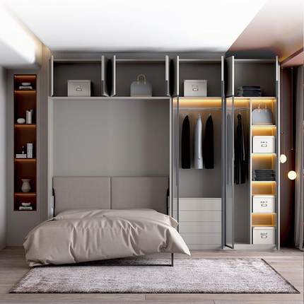 床衣柜床一墙壁多功WPM能玻璃简功合能一体床玻璃门组合隐形床莫