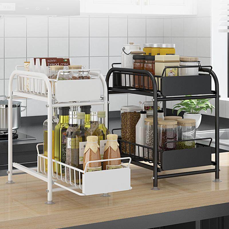 下水槽架厨房台面收纳架落地式家用抽拉式架子置物储物橱柜用品