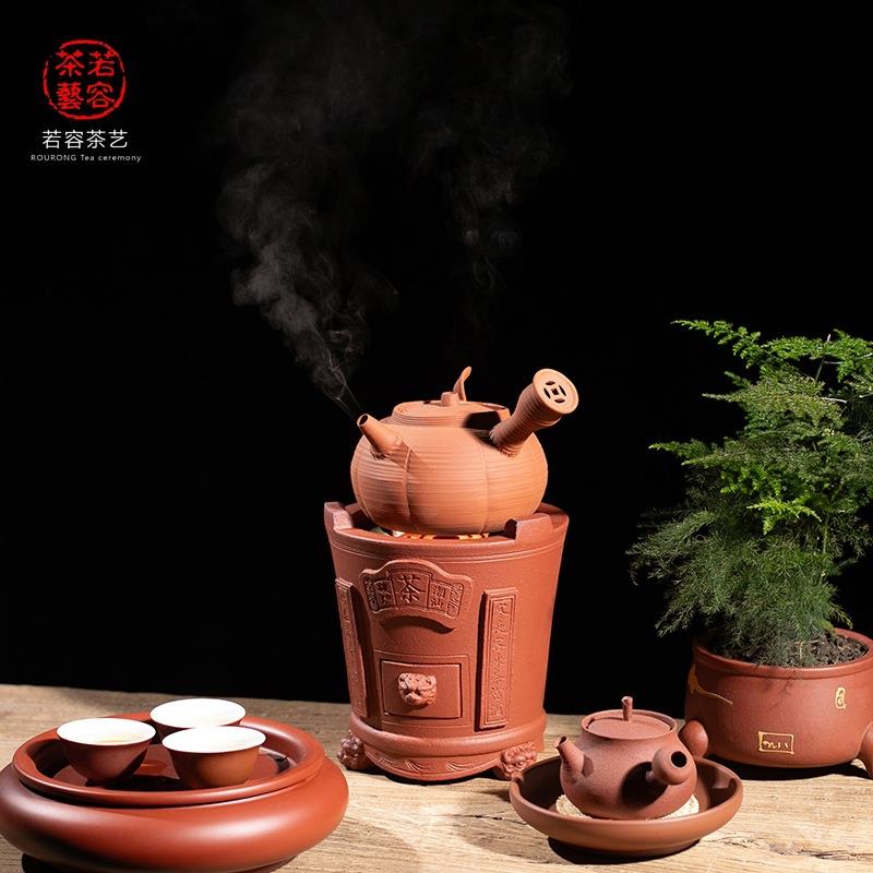 潮汕传统功夫煮茶炉碳火炉红泥小火炉防裂风炉带炉盖可电炭两用炉