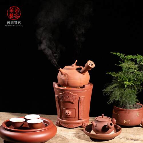 潮汕传统功夫煮茶炉碳火炉红泥小火炉防裂风炉带炉盖可电炭两用炉