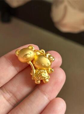 hello凯蒂猫小挂坠迷你kt气球吊坠可爱金黄色转运珠