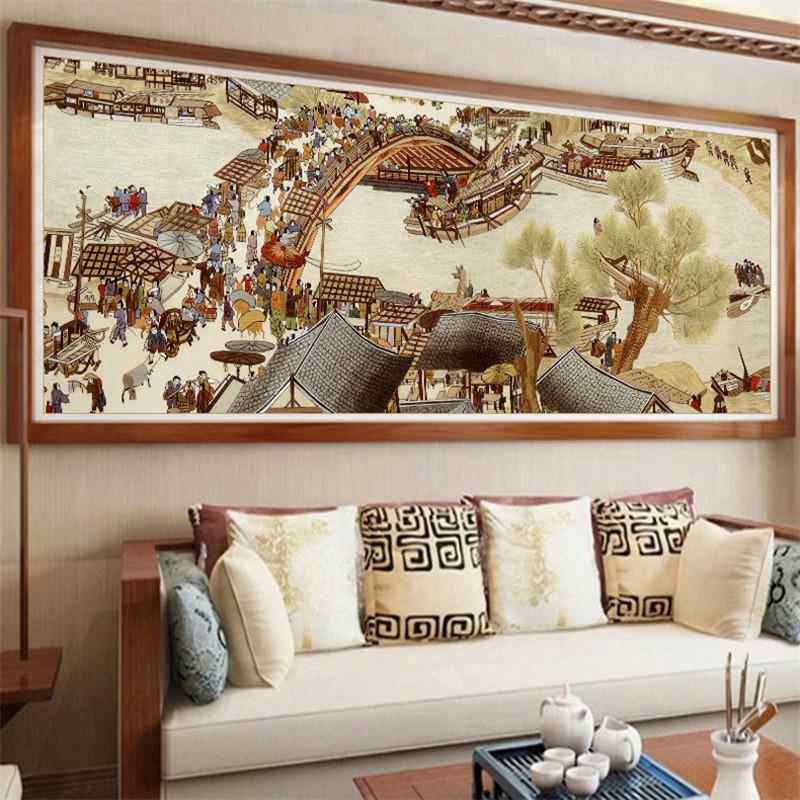 中式EZW石十画绣钻石绣新款清明上河图满钻客钻厅砖石秀中国字风