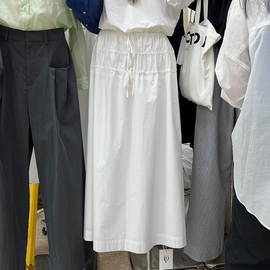 十三行女装2024夏款韩版小白裙白色半身裙长款抽绳宽松a字裙长裙