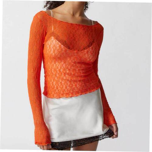 Sexy lace mesh T-shirt slim fitting outerwear top