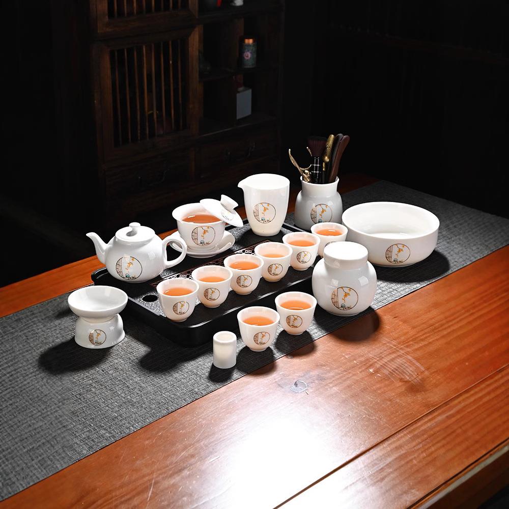 羊脂玉茶具功夫套装中式轻奢茶盏茶杯办公室白瓷茶壶盖碗