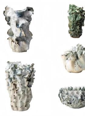 现代艺术侘寂风手工陶瓷花瓶售楼处样板间客厅玄关摆柜雕塑装饰品