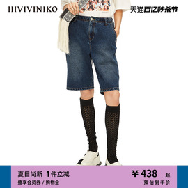 IIIVIVINIKO春夏百慕大棉弹蓝牛仔短裤子女M211810201C