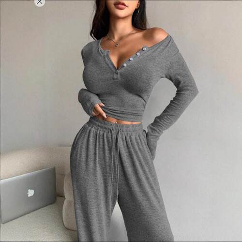 Women Casual Fall Winter co ord set Elastic Fashionable Two