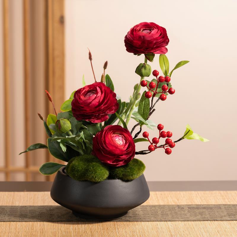 包厢圆形转盘仿真花餐桌上假花中式摆件酒店大圆桌中间餐桌花摆花