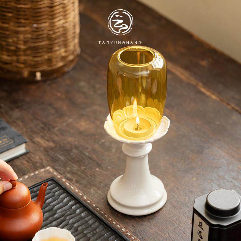中式玻烛台灯摆风件古禅灯罩蜡烛灯茶室可意香tys-2509薰气氛灯装