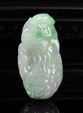 缅甸天然真品翡翠冰满绿满色精品高档特色闪拍孔雀玉石吊坠35.01g