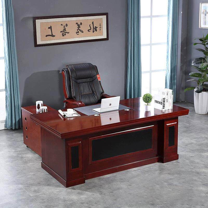 办公家具大班台老板桌新中式总裁桌贴实木皮油漆经理主管桌椅组合