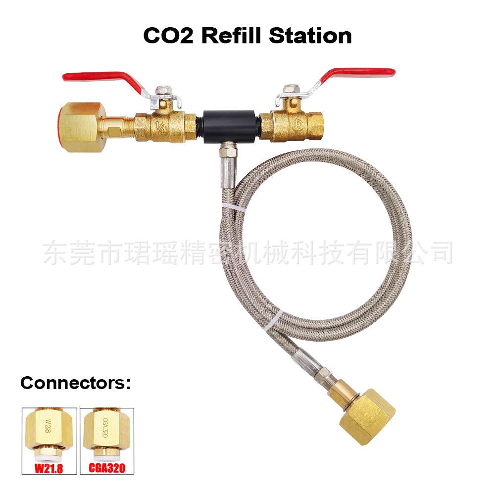 跨境CO2气瓶接头钢编管W21.8至W21.8(CGA320至CGA320)充气阀