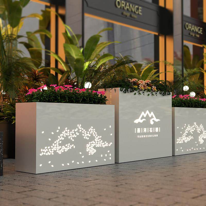 户外花箱组合铁艺不锈钢花坛镂空发光花槽室外广场围栏隔断可定制,商业/办公家具,花坛/花箱,淘宝优惠券,粉丝福利购,淘宝优惠卷