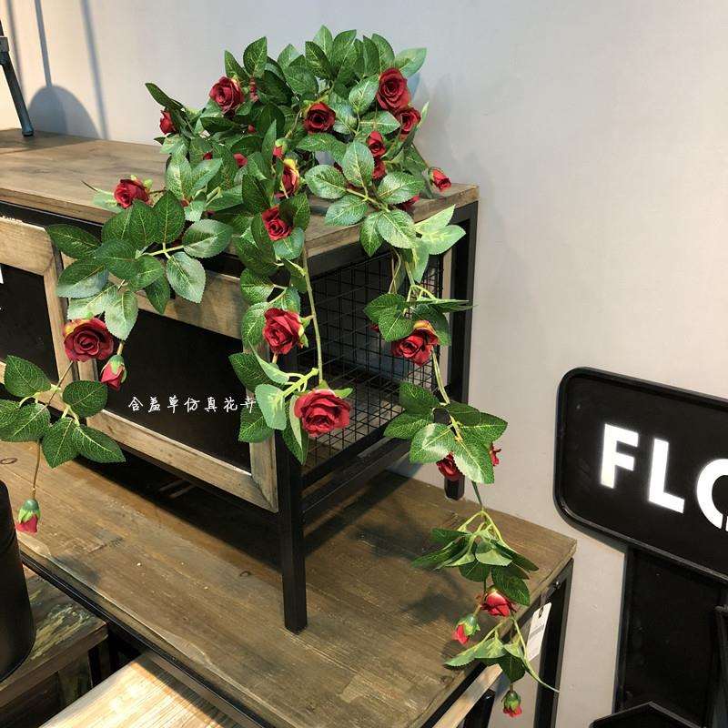高端仿真玫瑰花藤条壁挂工程装饰藤蔓花藤婚庆搭配花材家居餐厅