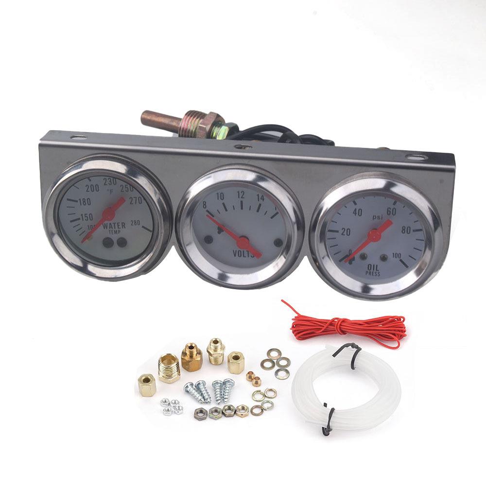 汽车改装三联仪表12V2寸52mm 机械式外壳三联合一水温油压电压表