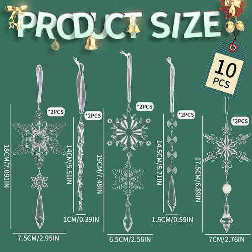 豪贝新款圣诞节装饰品挂件亚克力冰滴挂坠透明雪花10PCS冰条吊件