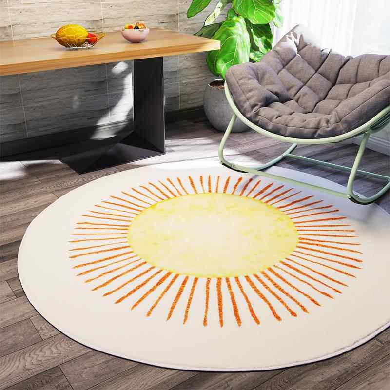 正品蓝色转椅毯地圆形ins床风卧儿室童边毯北欧加厚吊篮梳妆椅子