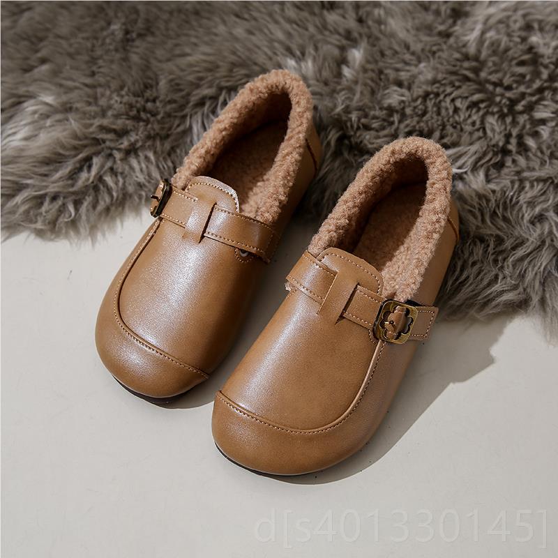 高档冬季绒真皮牛筋底妈妈棉鞋女加绒加羔厚中老年奶一脚蹬羊防滑