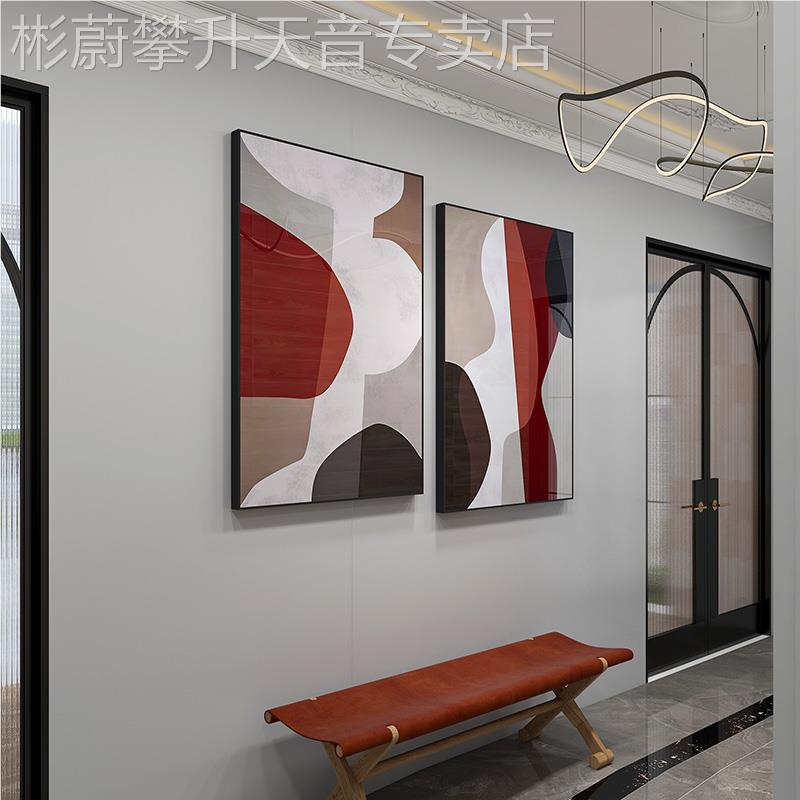 网红现厅代象轻几何装饰画北风格双联客挂欧艺画术红餐抽厅壁美画图片