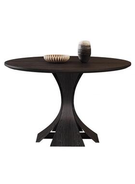 法式复古风实木圆桌家用小户型1米洽谈小圆桌窈窕黑色纯实木餐桌