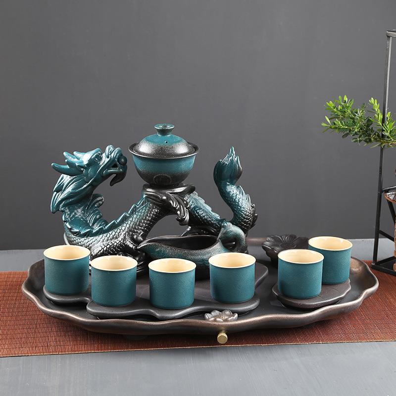 自动茶具20058套装用古陶家瓷懒人旋转泡茶窑变盘茶杯茶茶壶复简