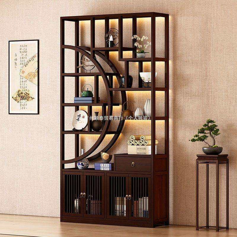 新中式博古架落地置物架入门屏风隔断展示柜茶具架子竹客厅博古架