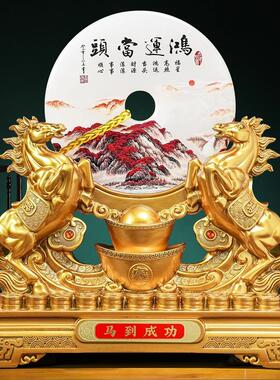 双龙献瑞祥龙献瑞摆件中式沙金色生肖龙平安扣树脂工艺品创意摆件