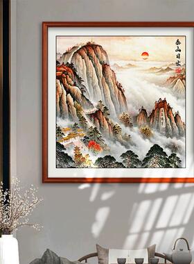 泰山雄姿日出东方挂画有山无水靠山装饰画入户门正对玄关画风景画
