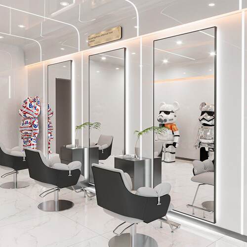 网红美发店镜子带灯发廊专用理发镜台剪发镜壁挂式落地理发店镜子