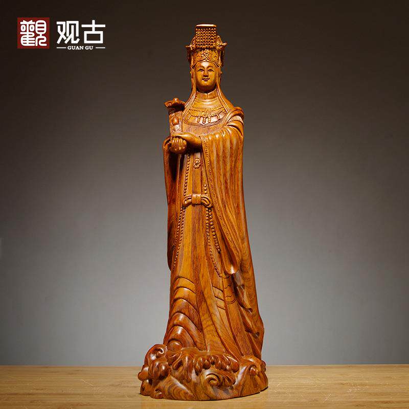 花梨木雕妈祖神像摆件湄洲海神天上圣母雕刻家居客厅玄关手工艺品
