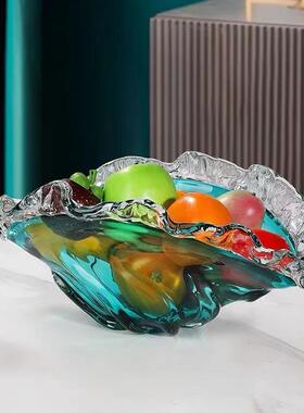 ali-7020网桌红轻奢样蓝色玻璃花瓶波浪花边果盘居家客水厅面板间