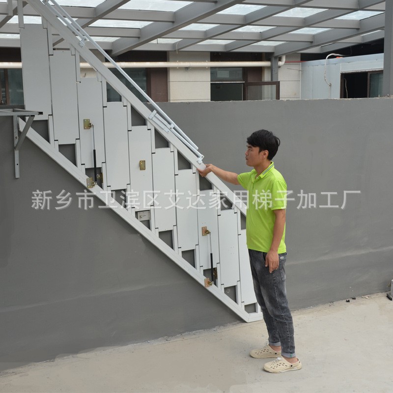 定制铝合金靠墙折叠楼梯贴墙侧翻梯家用隔层室内室外贴墙梯子