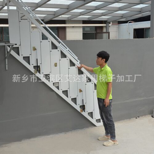定制铝合金靠墙折叠楼梯贴墙侧翻梯家用隔层室内室外贴墙梯子