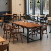 桌子餐饮商用铁艺餐厅长方形饭桌子简约饭店快餐烧烤店餐桌椅组合