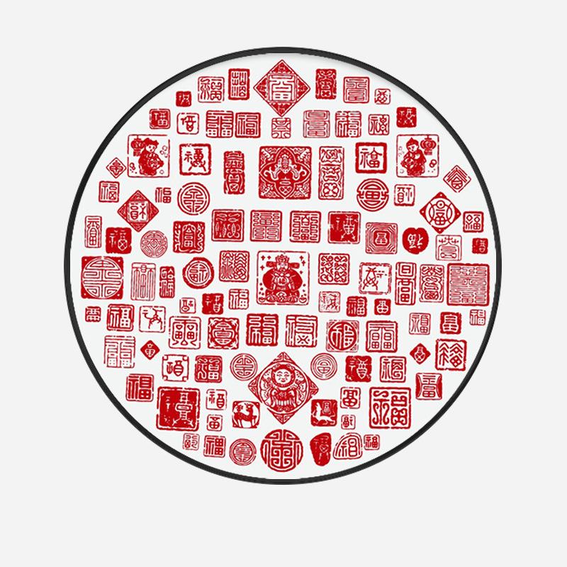 百福图玄关装饰画中式走廊字画壁画客厅背景墙画福字过道挂画圆形