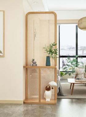 日式实木藤编屏风隔断可移动入户玄关遮挡客厅原木风简约新款座屏