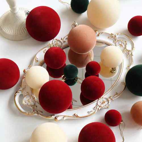 SwanLace绒面圣诞树装饰挂件10厘米8cm酒红奶白植绒球挂球圣诞球