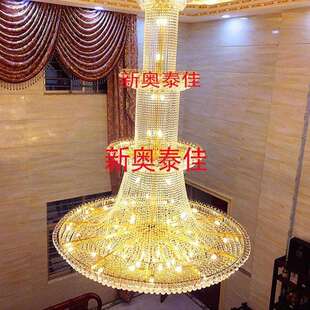 楼客厅大吊灯楼中楼水晶长吊灯酒店别墅工程灯 金色复式