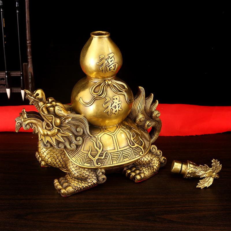 新款直销纯铜葫芦龙龟摆件 大小号开盖葫芦龙头龟 家居玄关办公室