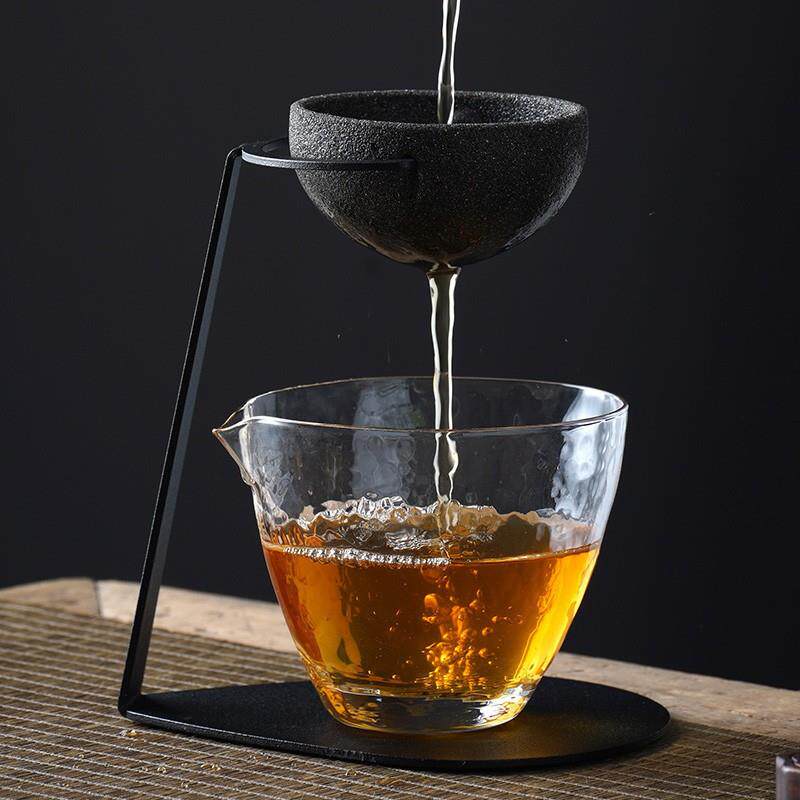 知砚功夫茶具配件石头无孔茶漏过滤家用陶瓷茶滤网托架茶隔泡茶器