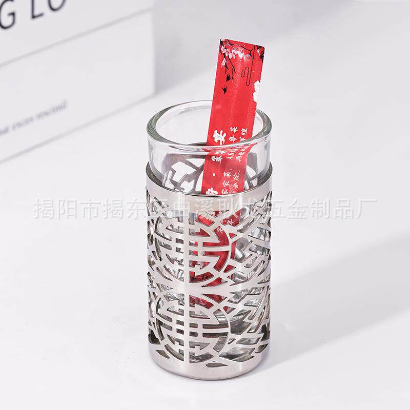 新中式餐厅牙签筒创意镂空不锈钢牙签盅酒店桌面摆台收纳用品
