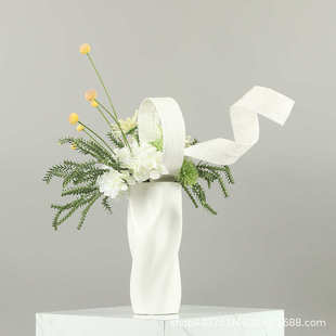 现代轻奢白色系仿真花艺摆件别墅假花工艺品会所样板间餐边桌摆件